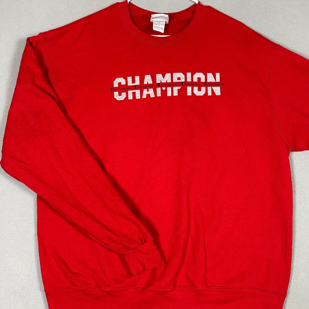 Champion Sweatshirt Mens XL Red Graphic Print Crew Neck Pullover Long Sleeve EUC